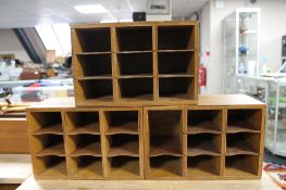 Three mid century sets of miniature pigeon holes