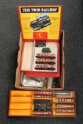 Two boxes of Trix twin railway rolling stock