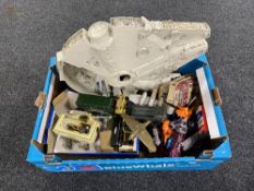 A box of die cast vehicles, Keilcraft wooden aeroplane models,