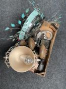 A metal postbox with key together with a box containing stag's head handled ice bucket,