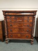 A Victorian mahogany Scotch chest on barleytwist supports with central hat drawer, width 124 cm.