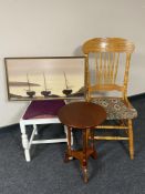 A spindle back tapestry seated dining chair, oak chair,