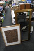 A gilt framed hall mirror together with a framed antique style map - Durham and surrounding areas