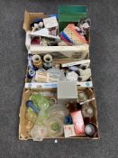 Three boxes of miscellany to include glass ware, decanters, oriental vases, teapots,