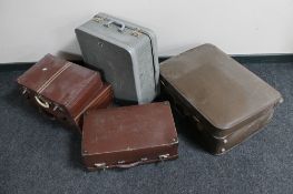 Five vintage luggage cases