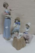 Four Nao figures - Lady with flowers together with a further three girl figures
