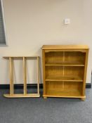 A pine wall shelf and set of pine open shelves