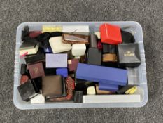 A box containing a quantity of assorted jewellery boxes including a Rolex branded box
