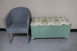 A painted loom basket chair together with a loom blanket box