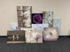 Twelve assorted contemporary wall canvas prints
