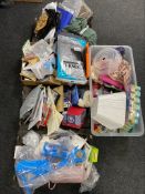 Five boxes of toys, tablet and phone cases, table covers, slippers,