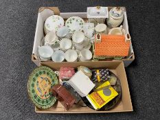 A box of part English china tea service, china mantel clock,