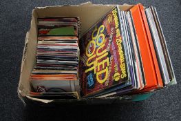 A box of 12 inch vinyl albums and 7 inch singles - compilations etc