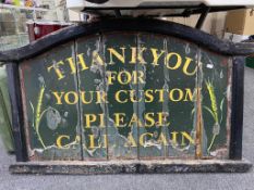 A hand painted 20th century 'Thank you for your custom please call again' sign