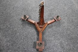 An oak Arts and Crafts three way light fitting