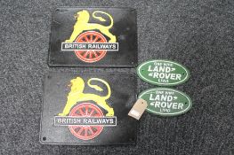Four cast iron signs - Land Rover and British Railways