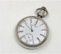 A large silver Waltham pocket watch with movement signed P. S.