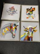 Four contemporary oils on canvas - animals, puppy, kitten,