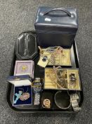 A tray of jewellery boxes, costume jewellery,