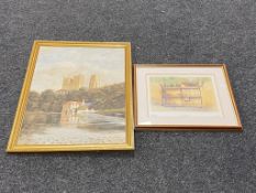 A gilt framed oil on board of Durham Cathedral by John J Kerr together with a framed signed Spencer