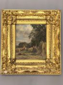 Sir James Lawton Wingate (1846 - 1924) British : Hay stacks by a farmhouse, oil on canvas,