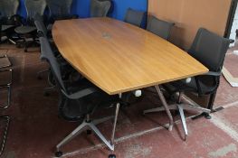 A boardroom table in a walnut finish, length 220 cm,