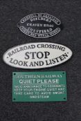 Three cast iron railway notices