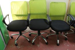 A pair of tow-tone Niceday swivel adjustable office armchairs and a matching typist chair