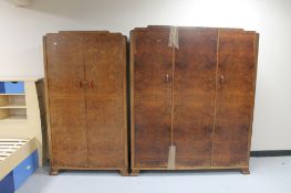 An Edwardian walnut triple door wardrobe and matching gent's wardrobe