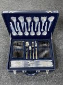 A 22ct gold plated cutlery set in case