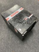 A painted wooden storage crate