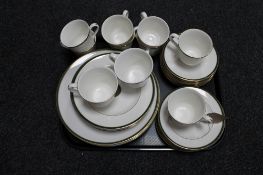 A tray of thirty-six pieces of Royal Doulton Romance collection tea and dinner ware,