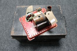 A hand built steam engine together with a tin trunk containing a large quantity of Meccano