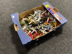 A box of quantity of die cast military aircraft and helicopters