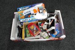 A box of key rings, top trumps,