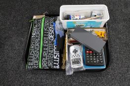 A tray of stationary to include pens, pencil, calculators, Parker pens,