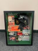 A framed motor sport montage,