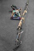 A box of Flying Lure Instant Fisherman fishing rod, other rods, assorted fishing reels,