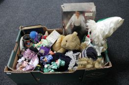 A box of mohair teddy bear, dolls,