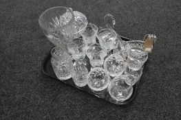 A tray of glass ware, crystal vase, Swan dishes,