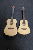 An Ashton acoustic guitar and a CB Sky acoustic guitar