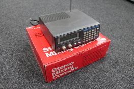 A Realistic Hyper Scan 400 channel scanner receiver and a boxed Realistic mixing console