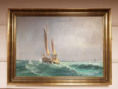 Continental school : a fishing boat at sea, oil on canvas,