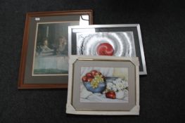 A mahogany framed print, vase of flowers on table, by G.