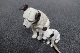 Two cast iron HMV money boxes