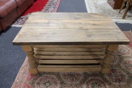 A reclaimed pine coffee table with under shelf