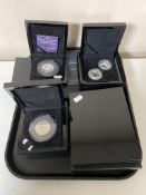 A tray of five boxed coin sets - Armistice day silver crown with five world war one pennies,