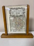 An Edwardian oak and glass photograph frame containing a hand coloured map - Nottingham to Grimsby