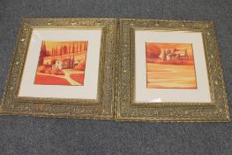 A pair of gilt framed colour prints of farm landscapes,