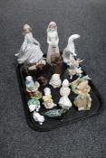 A tray of assorted figurines, Nadal, Bride, Lladro, Cinderella,